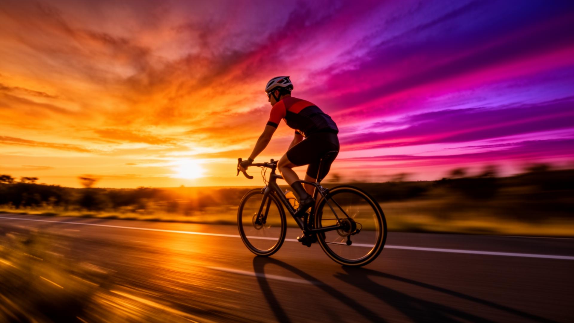 Cyclist riding into the sunset
